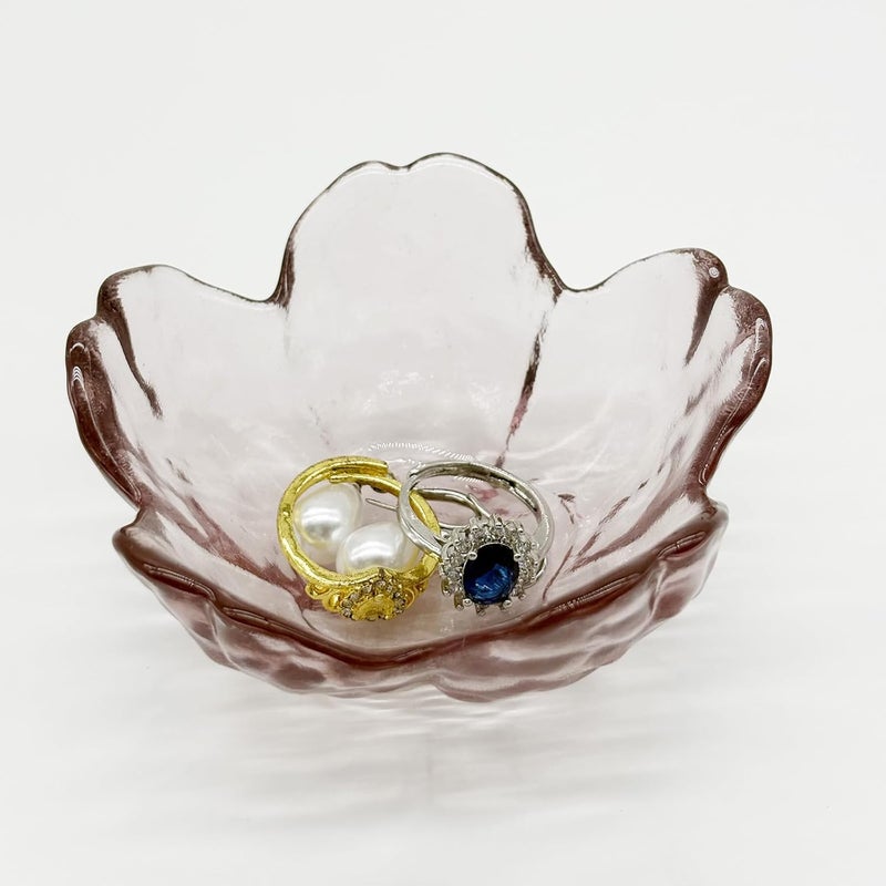 BESSKON Flower Ring Dish Jewelry Tray, Glass Jewelry Dish Tray, Aesthetic Room Decor Small Trinket Dish, Nightstand Jewlery Ring Holder Dish, Bathroom Jewelry Plate Bowl for Rings Earrings Gift (Light Purple) - Image 2